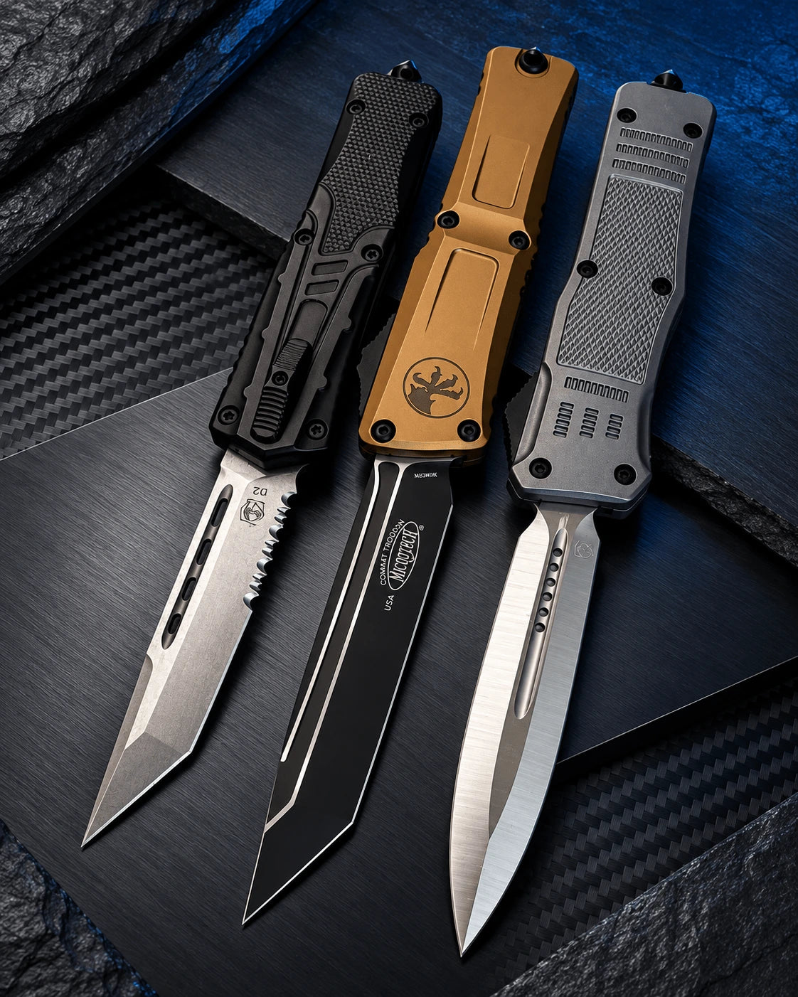 Double-action OTF knife detail