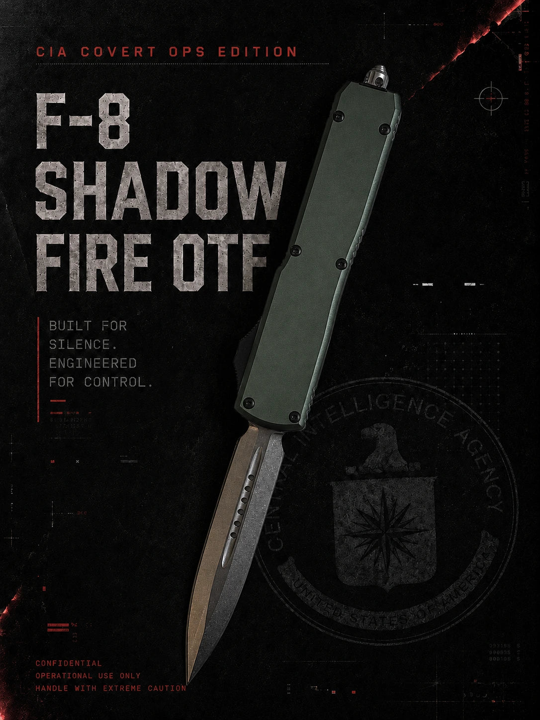 F8 Shadow Fire OTF Automatic Knife – OD | Stonewash Double Edge