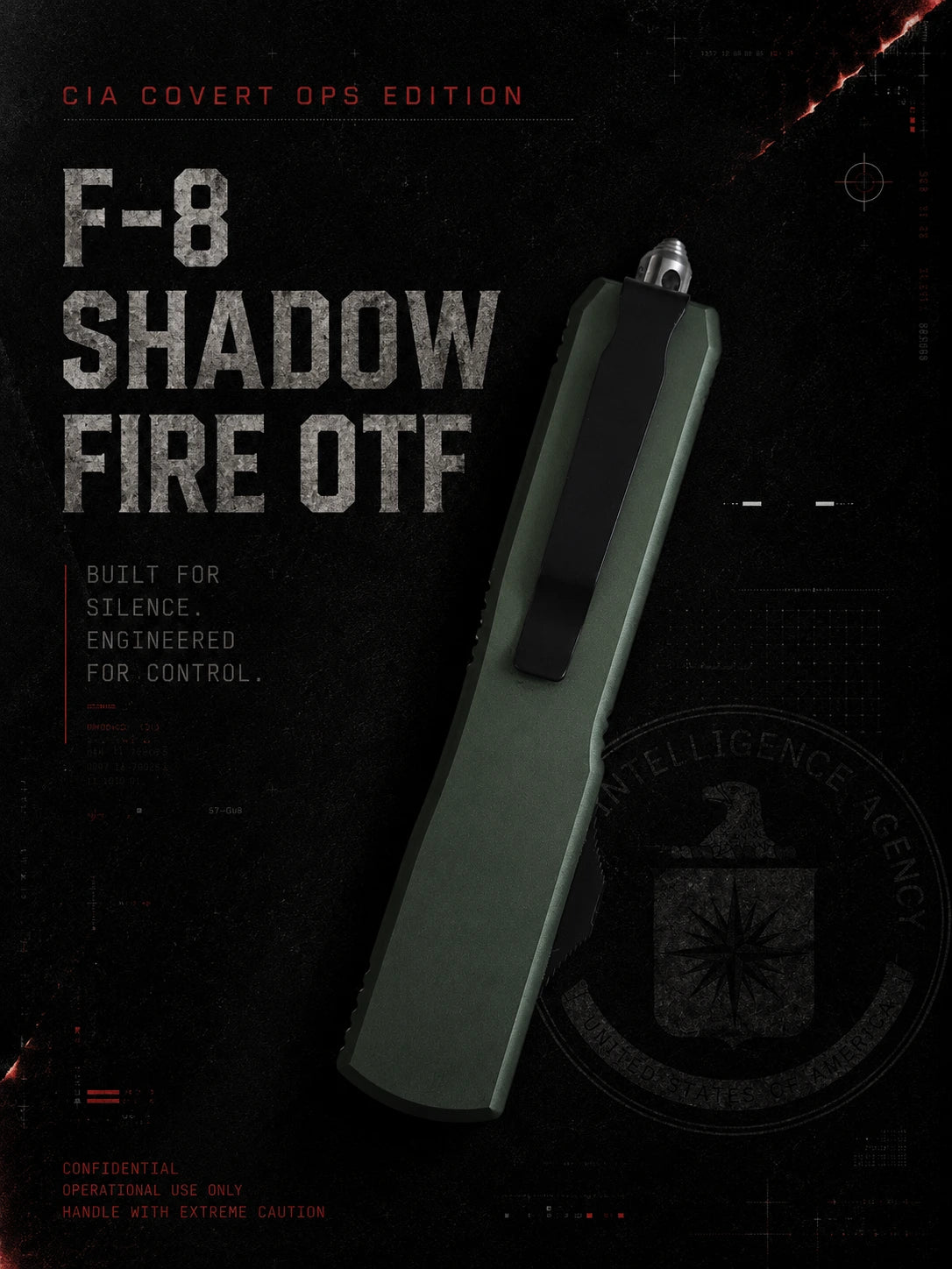 F8 Shadow Fire OTF Automatic Knife – OD | Stonewash Double Edge