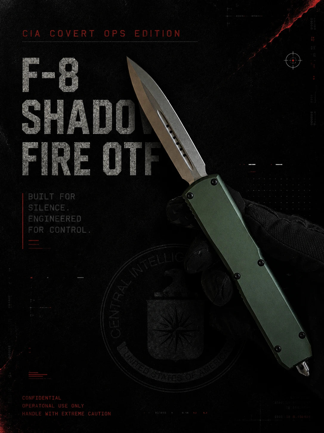 F8 Shadow Fire OTF Automatic Knife – OD | Stonewash Double Edge