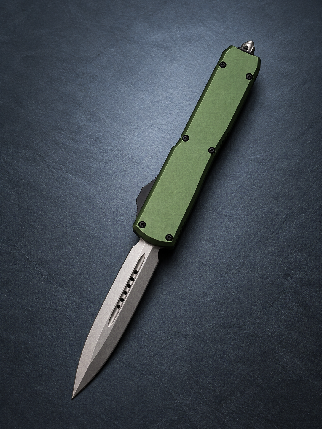 F8 Shadow Fire OTF – OD Green Handle, Stonewashed Double-Edge Blade 3.35