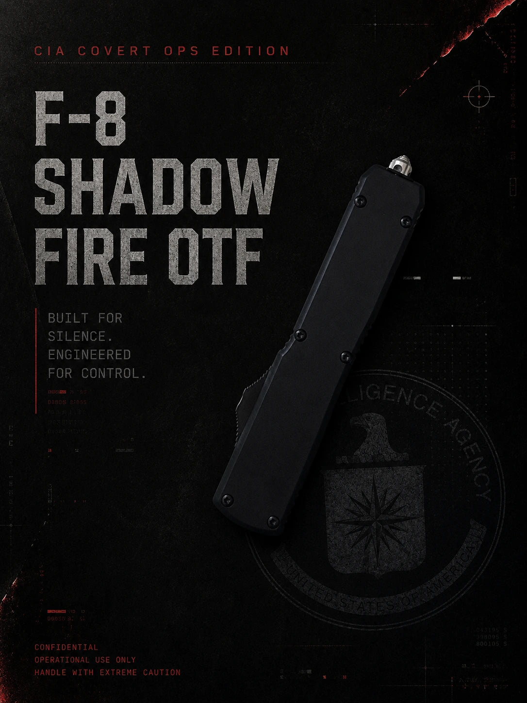 F8 Shadow Fire OTF Automatic Knife – Black | Stonewash Double Edge