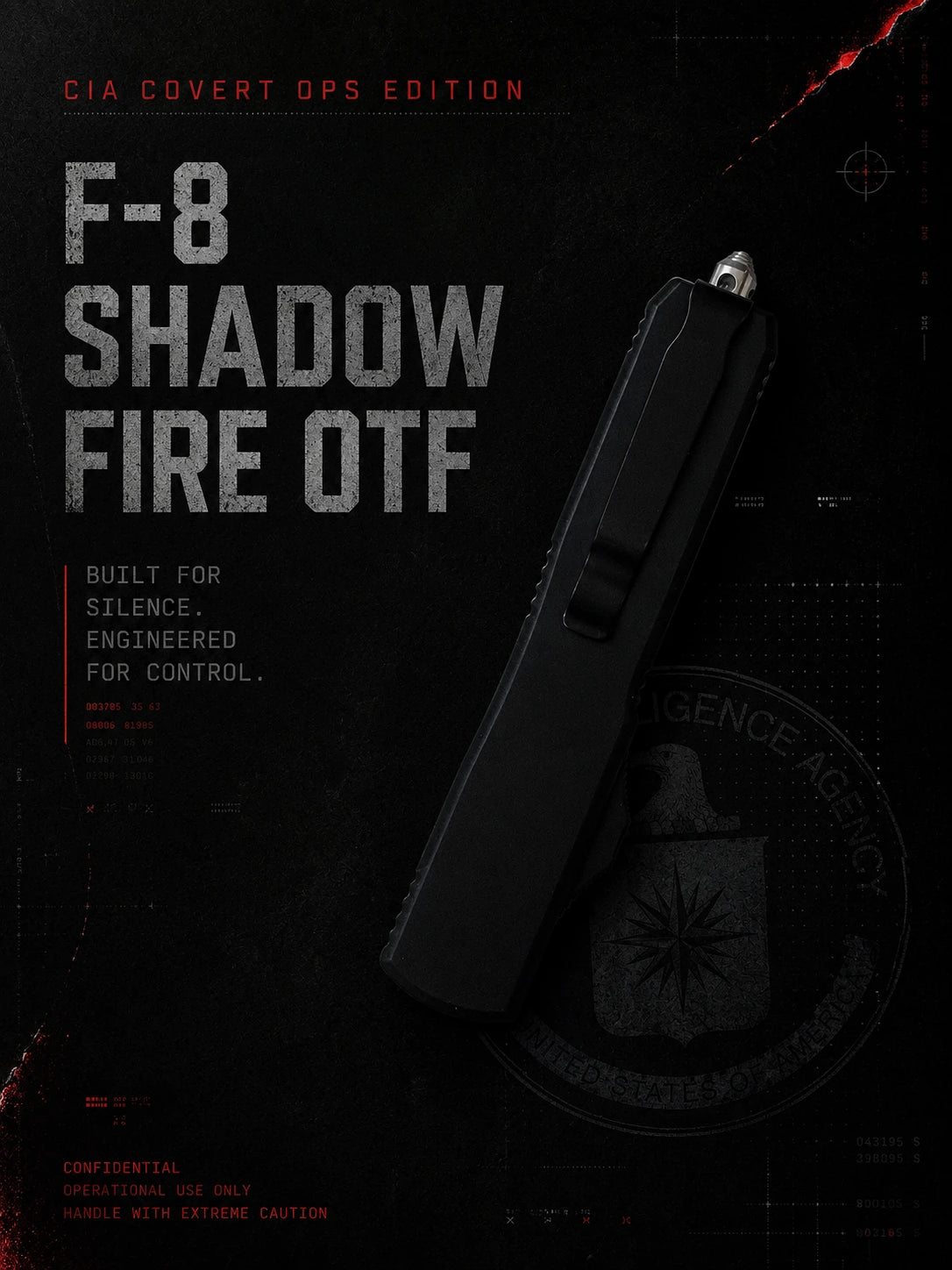 F8 Shadow Fire OTF Automatic Knife – Black | Stonewash Double Edge