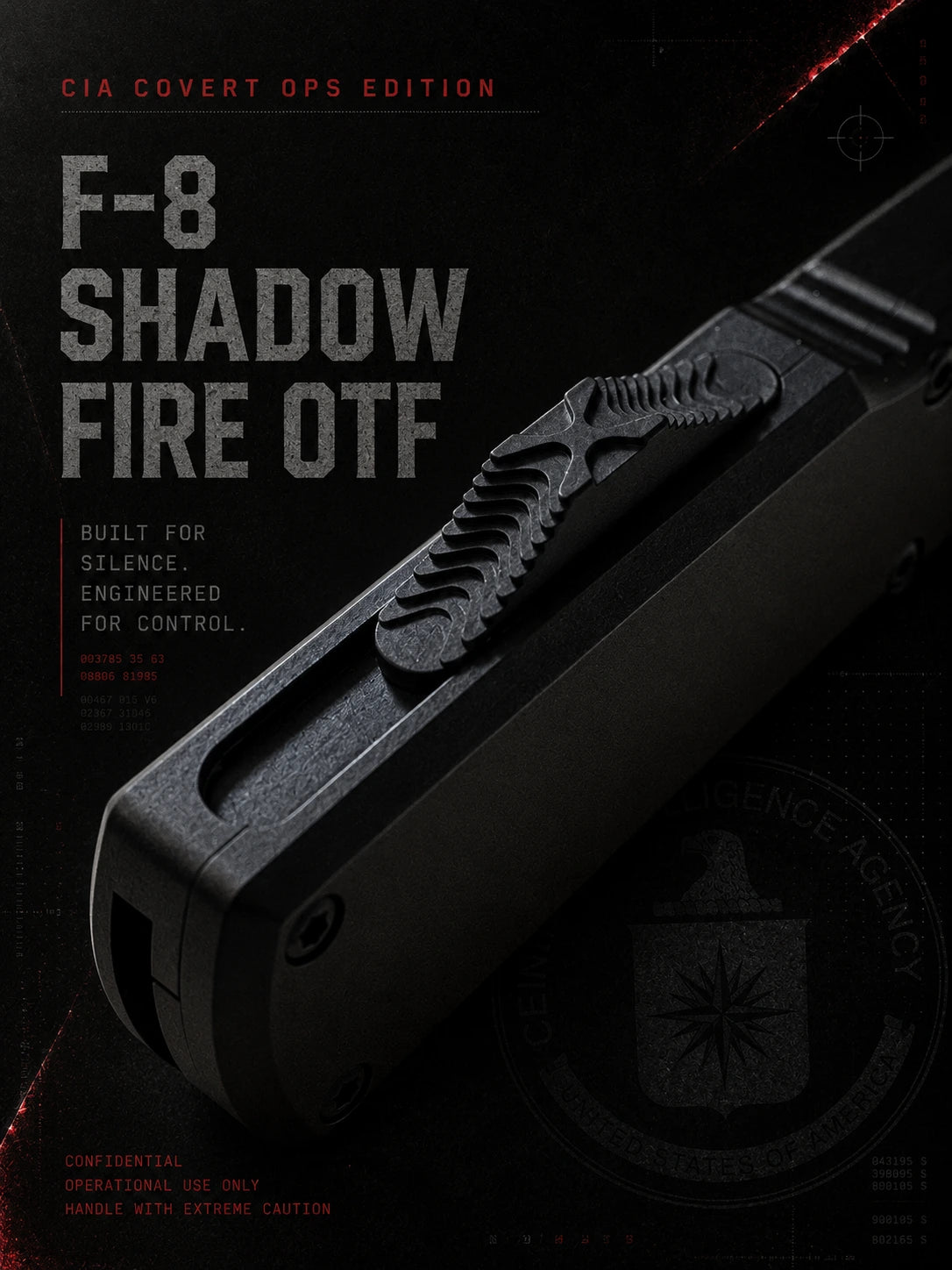 F8 Shadow Fire OTF Automatic Knife – Black | Stonewash Double Edge