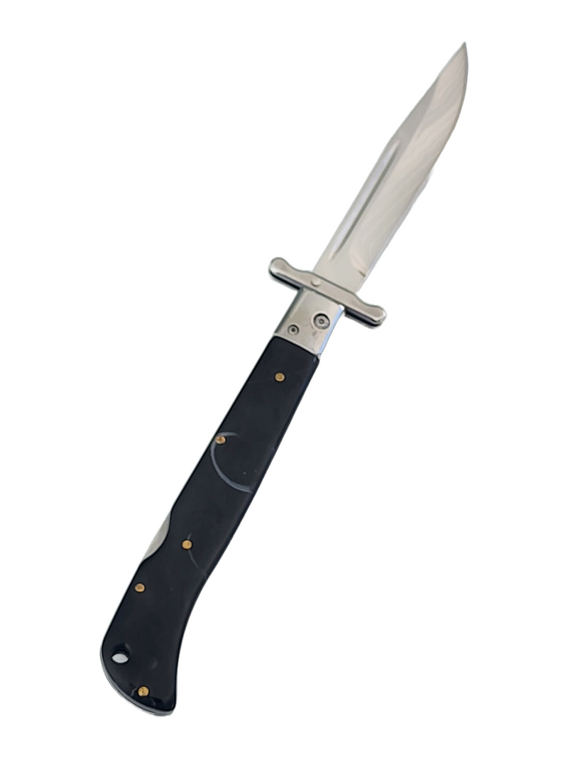 Italian Style 11" Roma Drop Point Automatic Swinguard Ebony Swirl (4.6" Polished).