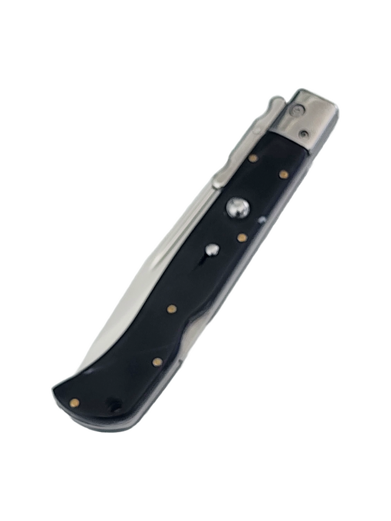 Italian Style 11" Roma Drop Point Automatic Swinguard Ebony Swirl (4.6" Polished).