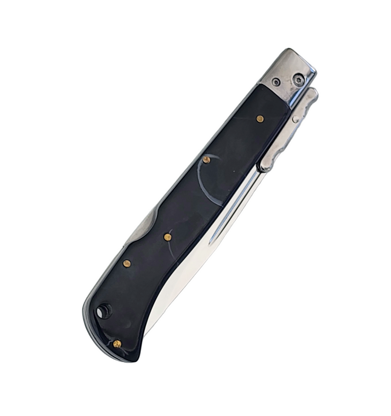 Italian Style 11" Roma Drop Point Automatic Swinguard Ebony Swirl (4.6" Polished).