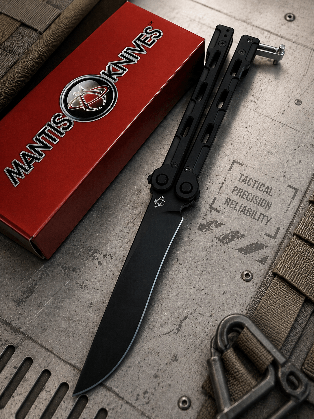 Mantis Balisong Flyswitch - Black Titanium (3.88" 154 CM)