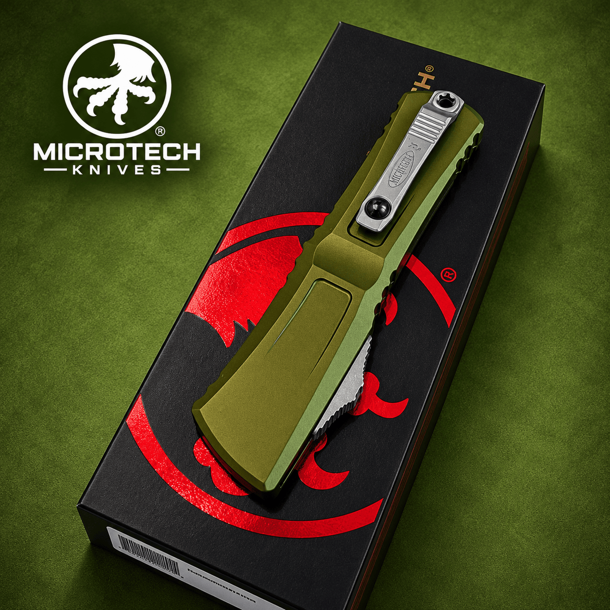 Microtech Combat Troodon Gen III DE OTF Automatic Knife – OD Green Aluminum  Apocalyptic Partially Serrated Dagger M390MK  1142-11 APOD