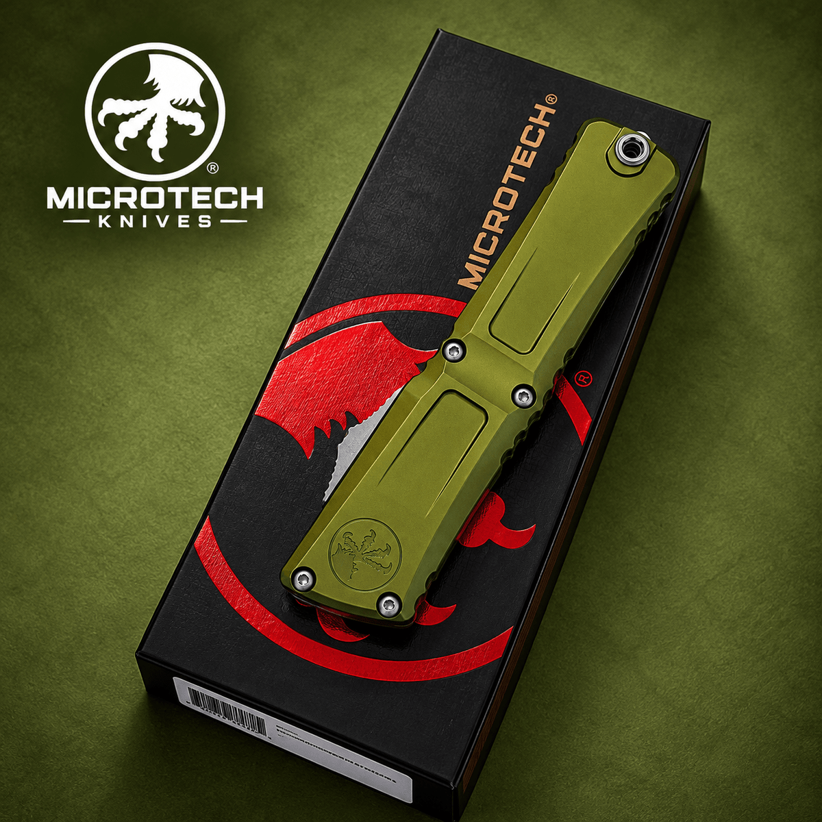 Microtech Combat Troodon Gen III DE OTF Automatic Knife – OD Green Aluminum  Apocalyptic Partially Serrated Dagger M390MK  1142-11 APOD