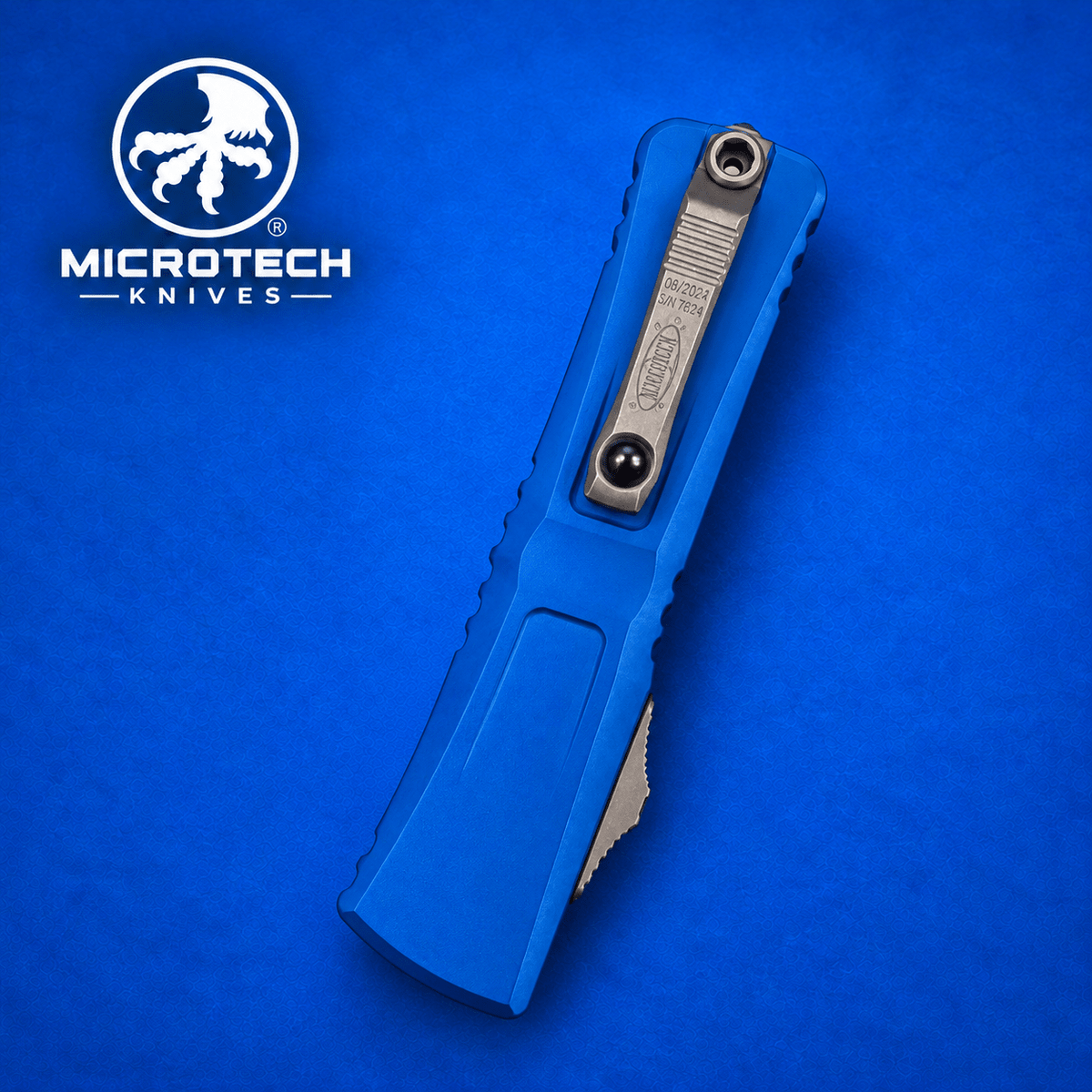 Microtech Combat Troodon Gen III TE OTF Automatic Knife – Blue Cerakote  Blue Fully Serrated Tanto M390MK  1144-3BL-C1Z13