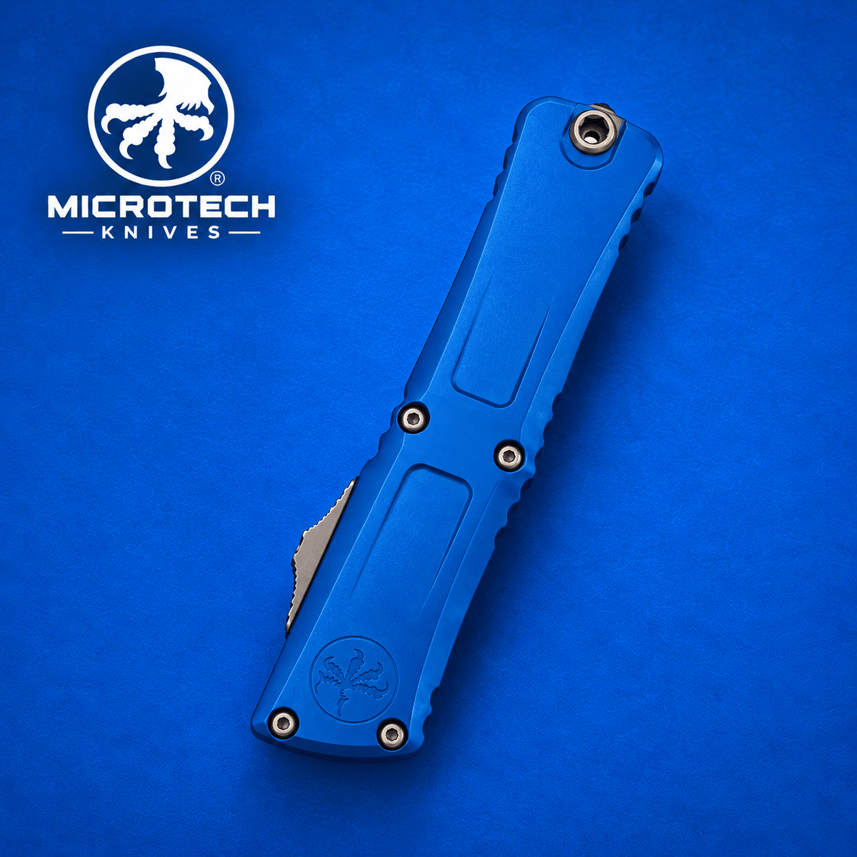 Microtech Combat Troodon Gen III TE OTF Automatic Knife – Blue Cerakote  Blue Fully Serrated Tanto M390MK  1144-3BL-C1Z13
