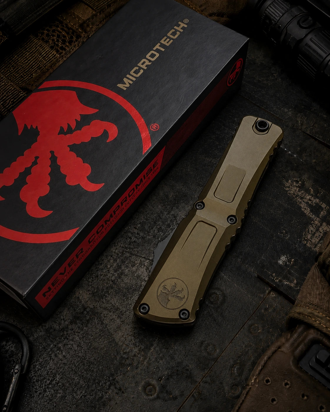 Microtech Combat Troodon Gen III T/E OTF Knife OD Green Al (4" Black Full Serr)