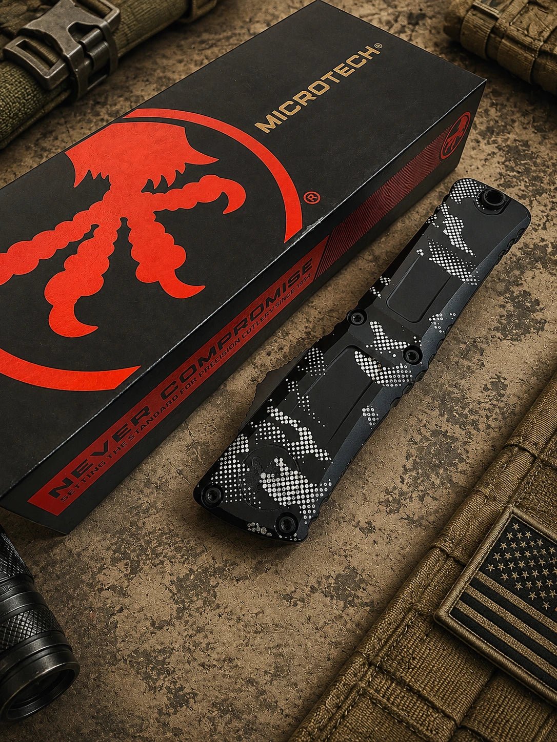 Microtech Combat Troodon T/E OTF Knife Pixel Camo Aluminum (4" Pixel Full Serr)