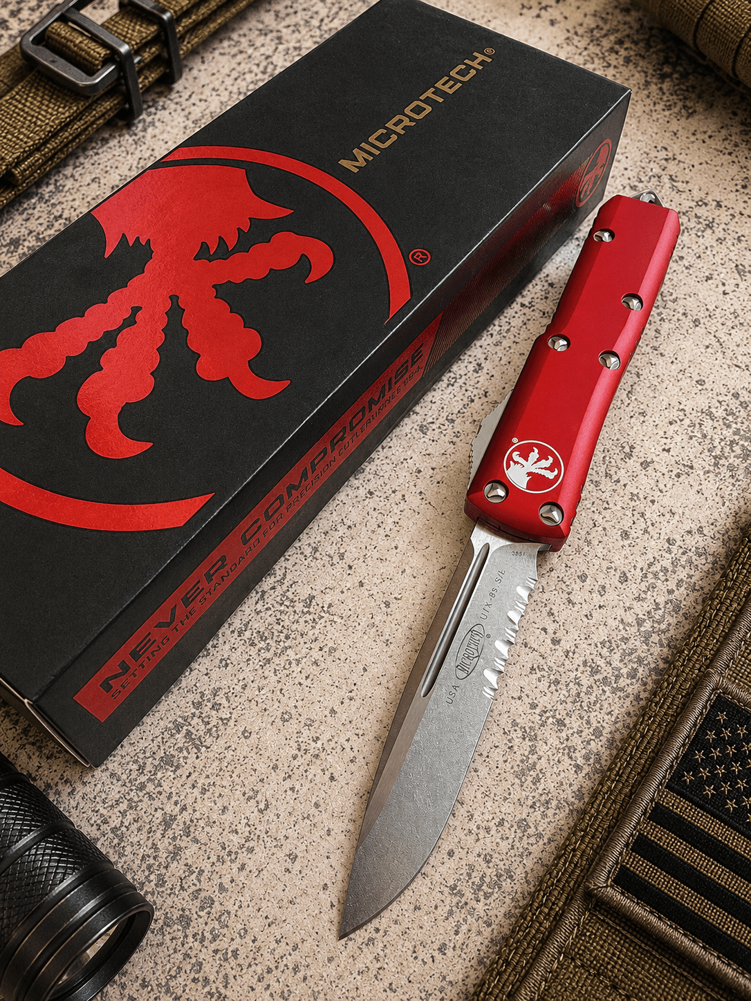 Microtech UTX-85 S/E OTF Automatic Knife  Red  (3.1" SW)