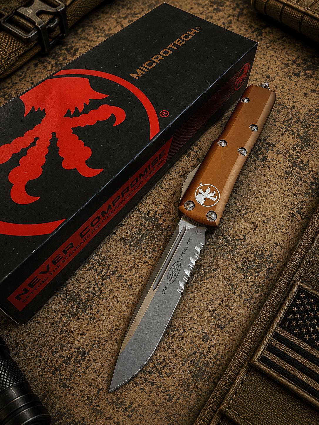 Microtech UTX-85 S/E OTF Automatic Knife Tan (3.125" Apoc)