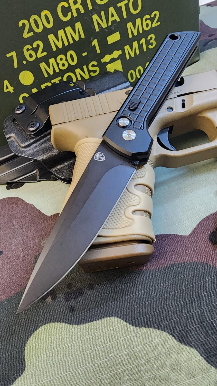 Raptor-9R Striker Automatic Knife in Black DP, 3.5 inch blade - durable and sleek design for tactical use