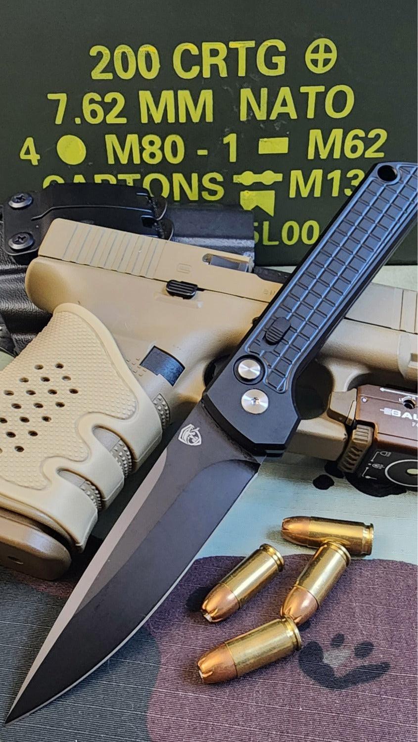 Raptor-9R Striker Automatic Knife in Black DP, 3.5 inch blade - durable and sleek design for tactical use