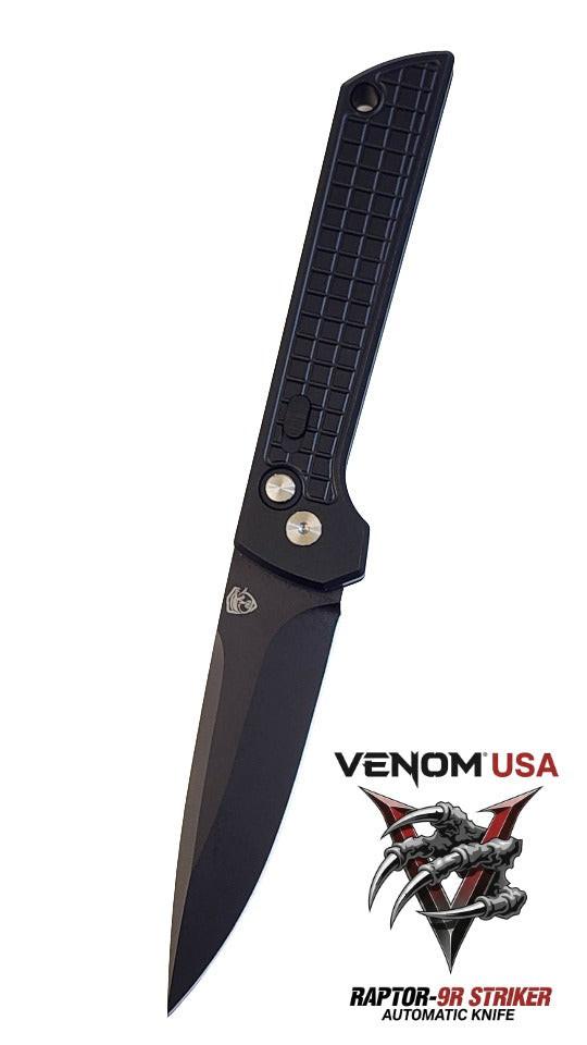 Raptor-9R Striker Automatic Knife in Black DP, 3.5 inch blade - durable and sleek design for tactical use
