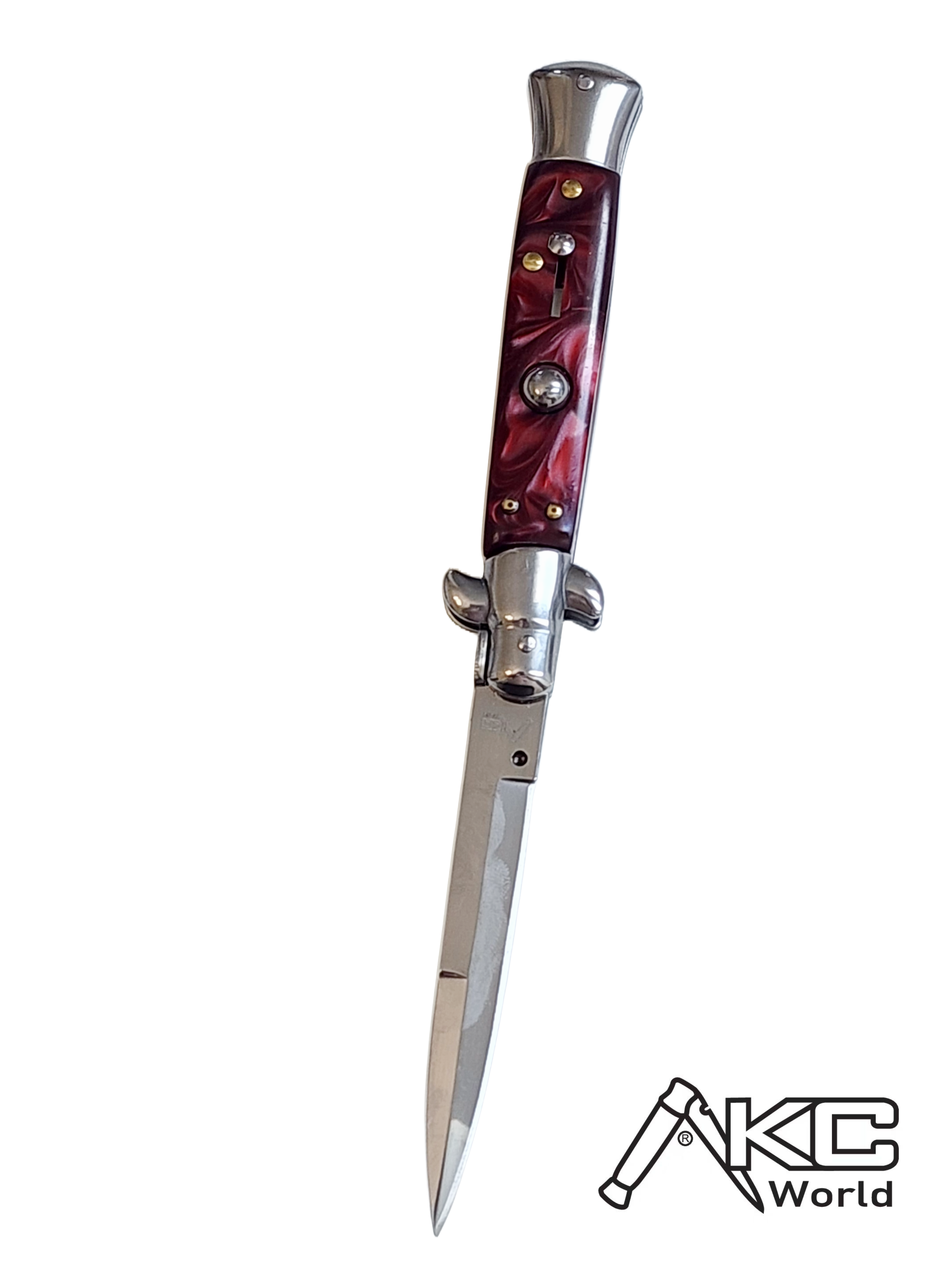 AKC 9" Italian Stiletto Maroon Pearl Automatic Knife - (3.75" Bayonet).