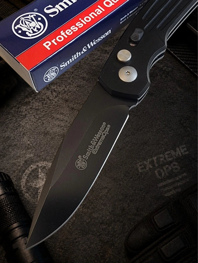 Smith & Wesson Extreme Ops Black Automatic Knife - Black Drop Point