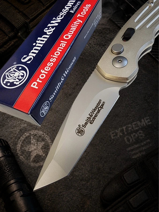 Smith & Wesson Extreme Ops Silver Automatic Knife - Tanto Satin Plain