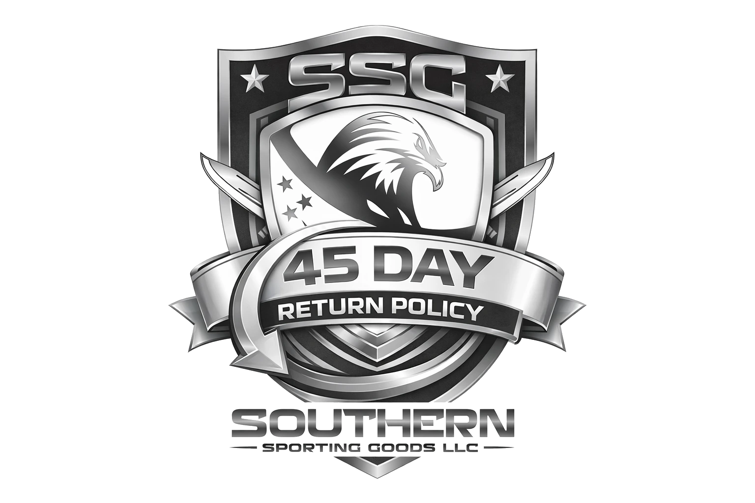 Logo of Southern Sporting Goods LLC with a 45-day return policy on a white background