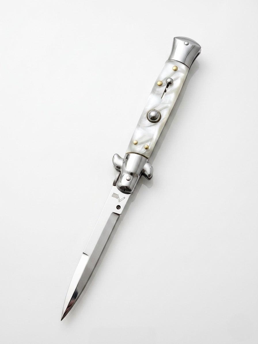 AKC 9" Italian Stiletto White Pearl Automatic Knife - (3.75" Bayonet)