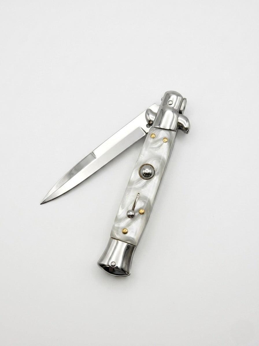 AKC 9" Italian Stiletto White Pearl Automatic Knife - (3.75" Bayonet)