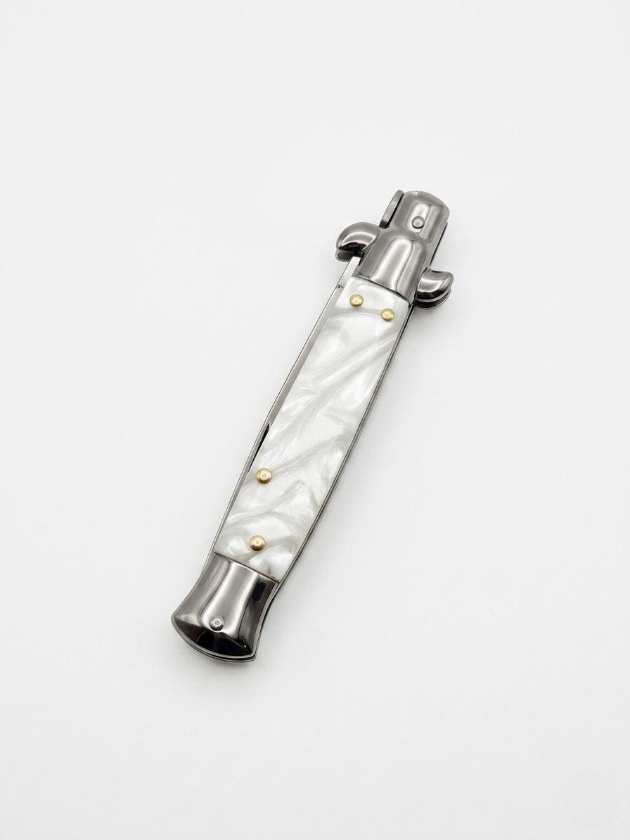 AKC 9" Italian Stiletto White Pearl Automatic Knife - (3.75" Bayonet)