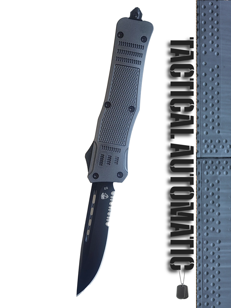 Venom 4TR ELITE Tactical OTF Knife - Battle Gray (Black Drop Point Par Ser 3.4").