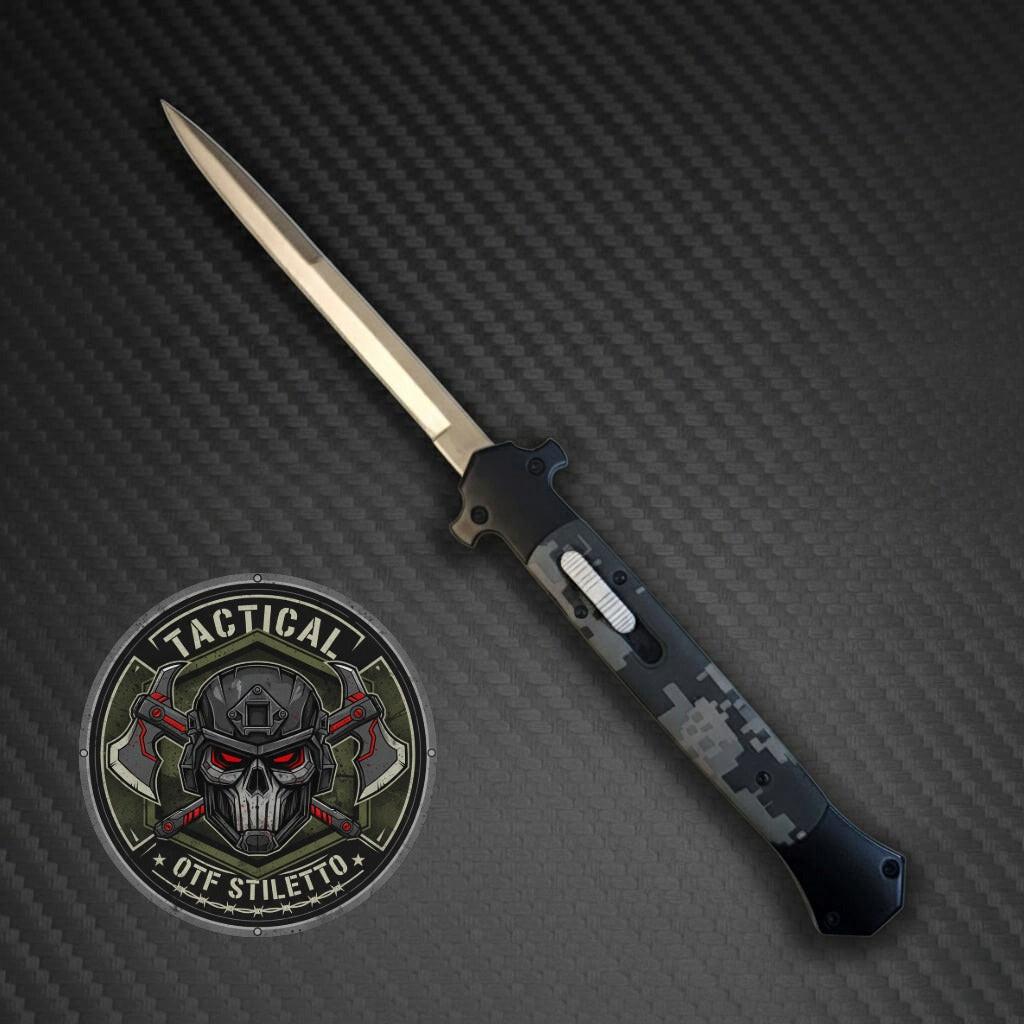 13" Tactical D/A Stiletto OTF Knife - Digi Camo - Satin Plain Bayonet