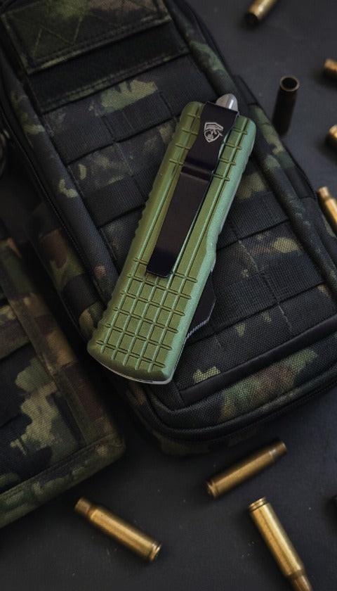 V20 Mini OTF Knife OD with Satin DP 2.0 inch blade, compact design for precision cutting