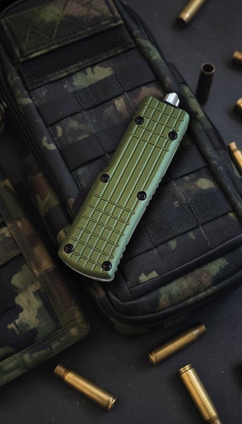 V20 Mini OTF Knife OD with Satin DP 2.0 inch blade, compact design for precision cutting