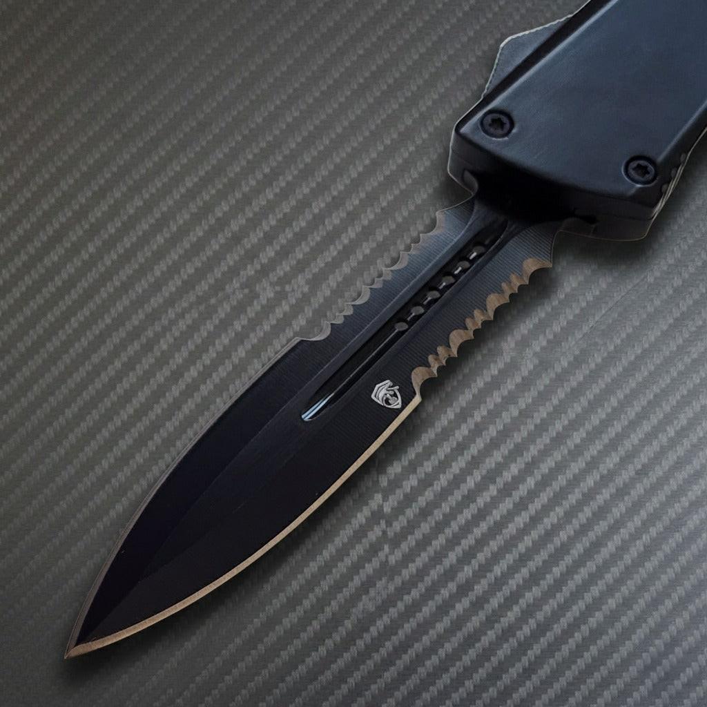 Sleek V30R Tactical D/A Automatic OTF knife in black, blending luxury with precision and tactical durability