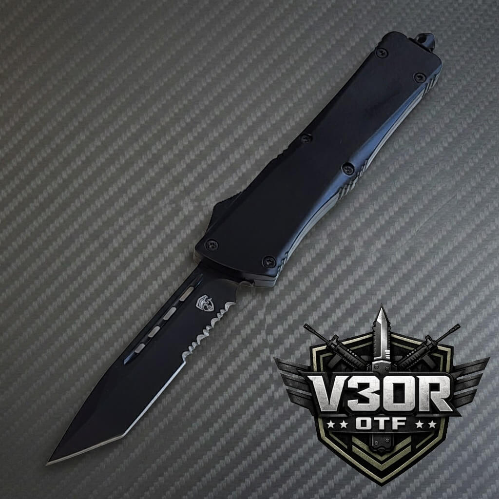 Venom V30R Tactical D/A OTF Knife - Black (Black Tanto Par Ser)