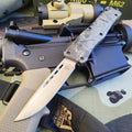 Venom 4-TR Gen 5 OTF Knife with Satin DP 3.4 blade in Woodland design, showcasing precision and durability.