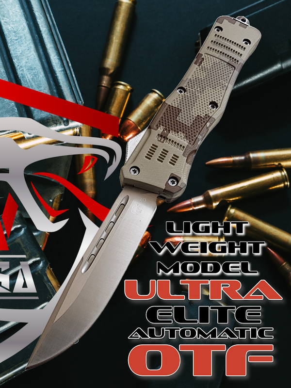 Venom 4TR-E ULTRA OTF Knife with Satin Drop Point 3.4 inch blade in Digital Camo finish, ideal for tactical use