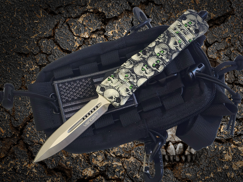 Venom 4TR ELITE Automatic OTF Knife - SOUL SEEKER (Satin Double Edge 3.4").