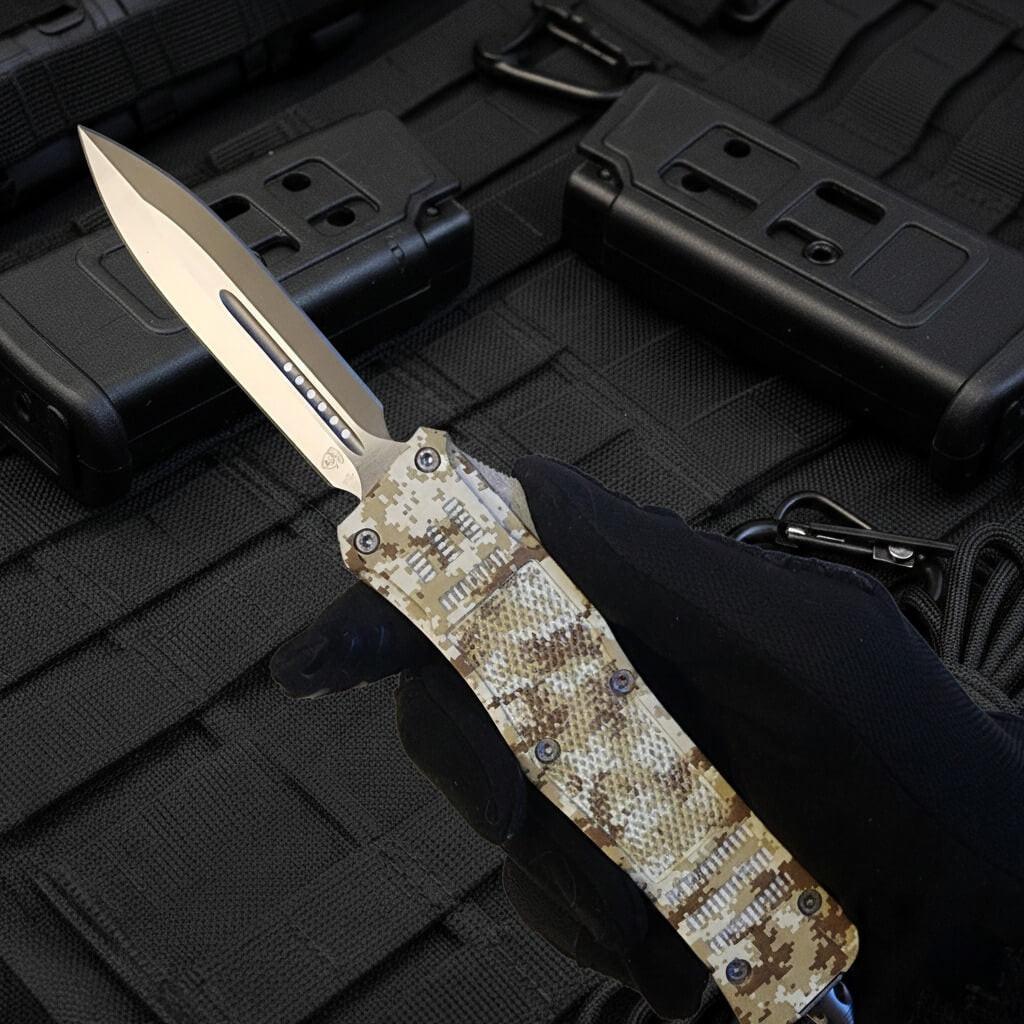 Venom 4TR ELITE Tactical OTF Knife in Desert Digital - Satin DE finish, precision blade for tactical use