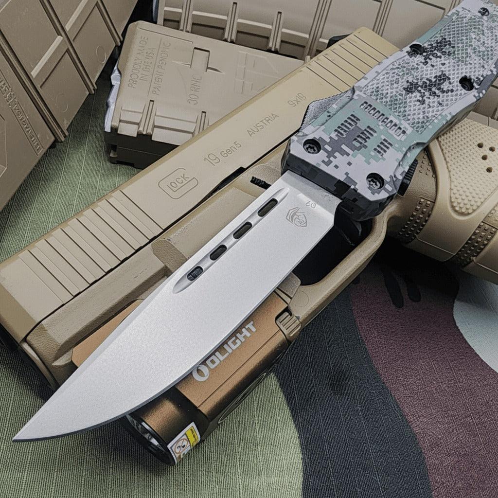 Elite Venom Tactical Blade featuring the Venom 4TR ELITE OTF Knife in ACU Camo with Satin DP 3.4 inch blade