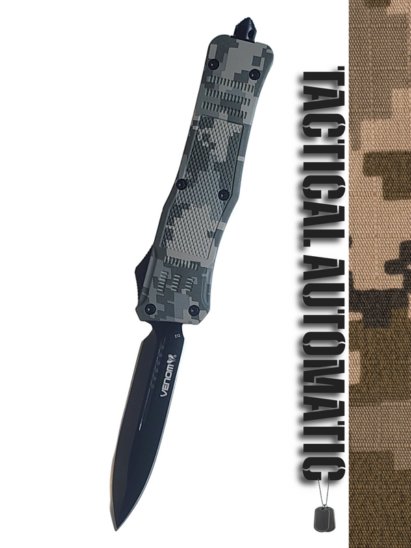 Venom 4TR ELITE Tactical OTF Knife - ACU Camo (Black Double Edge 3.4")