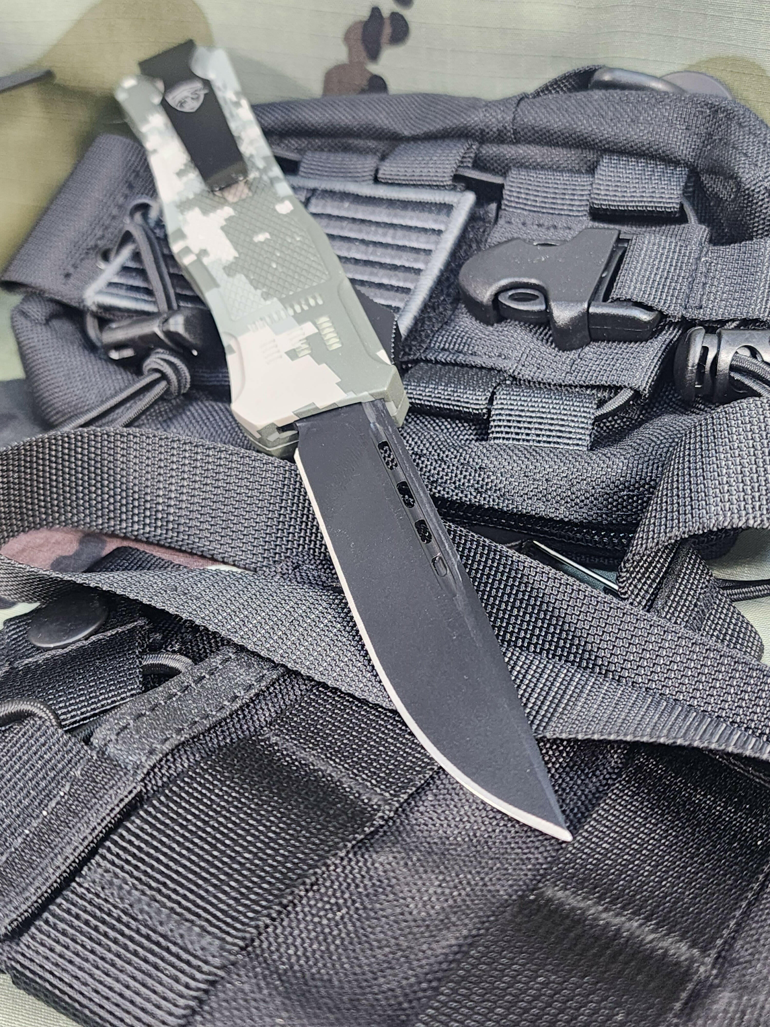 Venom 4TR ELITE Tactical OTF Knife - ACU Camo (Black Drop Point 3.4").