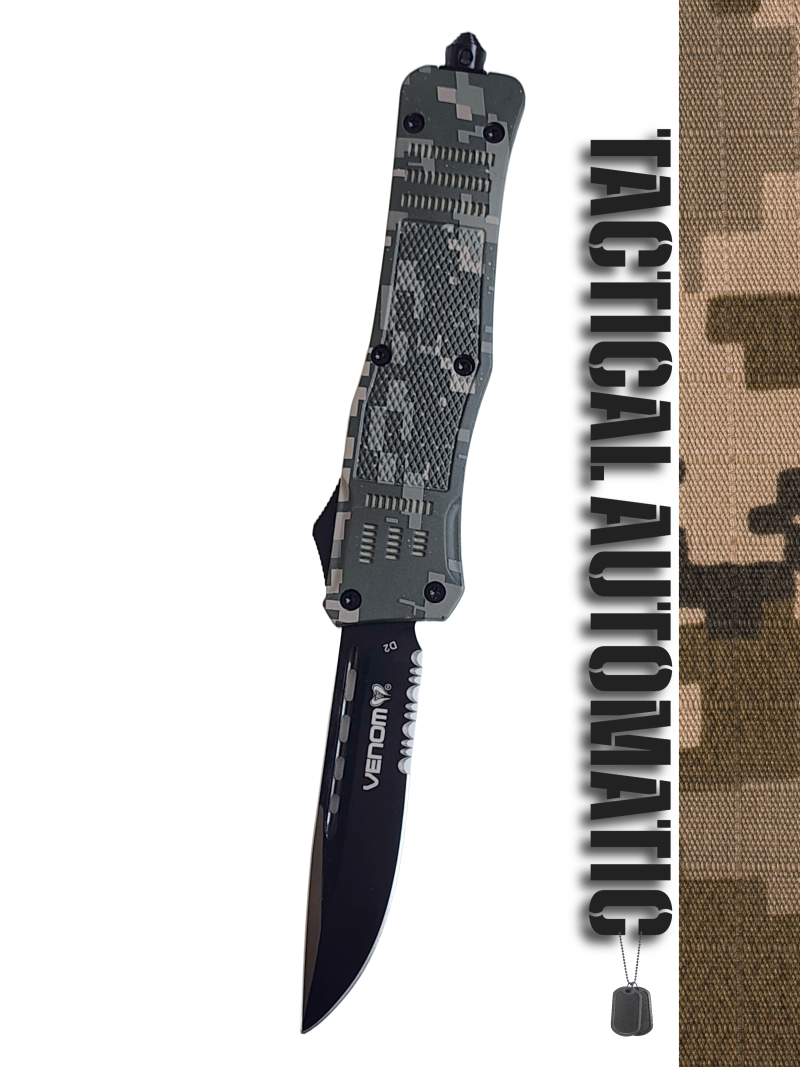 Venom 4TR ELITE Tactical OTF Knife - ACU Camo (Black Drop Point Par Ser3.4").