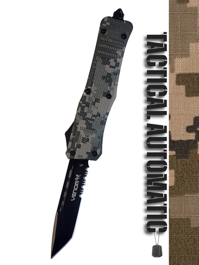 Venom 4TR ELITE Tactical OTF Knife - ACU Camo (Black Tanto Par Ser 3.4").