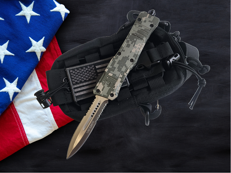 Venom 4TR ELITE Tactical OTF Knife - ACU Camo (Satin Double Edge Par Ser 3.4")