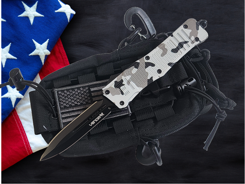 Venom 4TR ELITE Tactical OTF Knife - Armor Camo (Black Double Edge 3.4")
