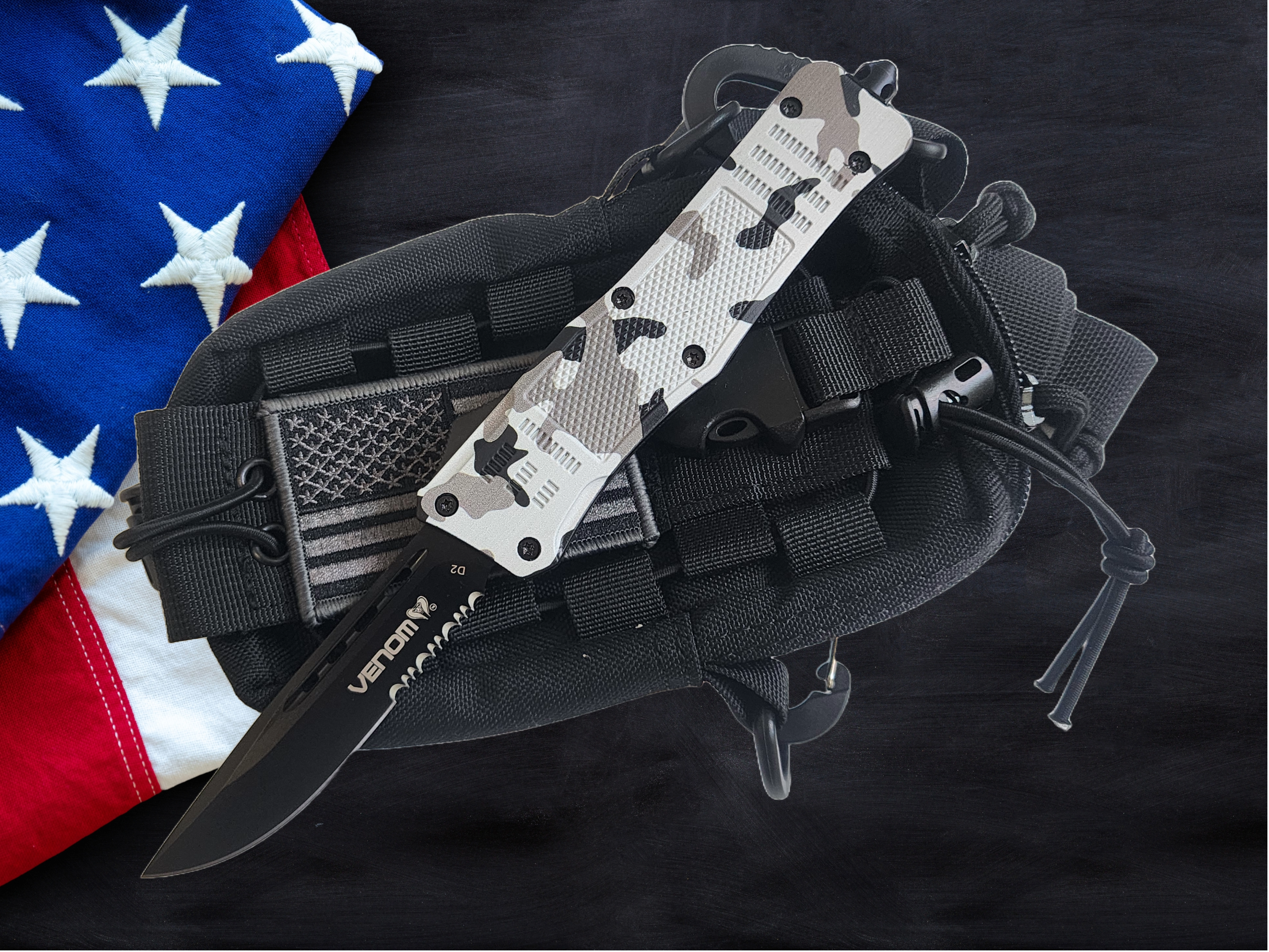 Venom 4TR ELITE Tactical OTF Knife - Armor Camo (Black Drop Point Par Ser 3.4").
