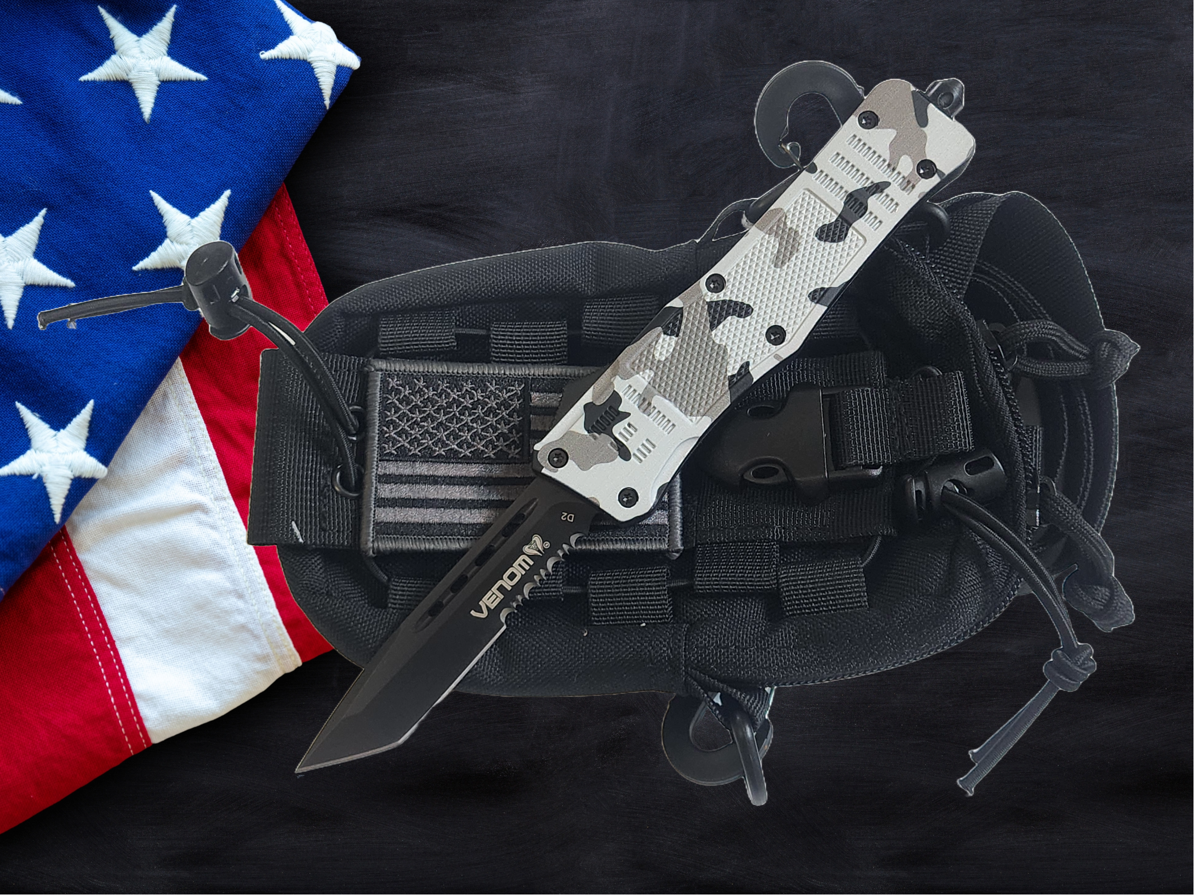 Venom 4TR ELITE Tactical OTF Knife - Armor Camo (Black Tanto Par Ser 3.4").