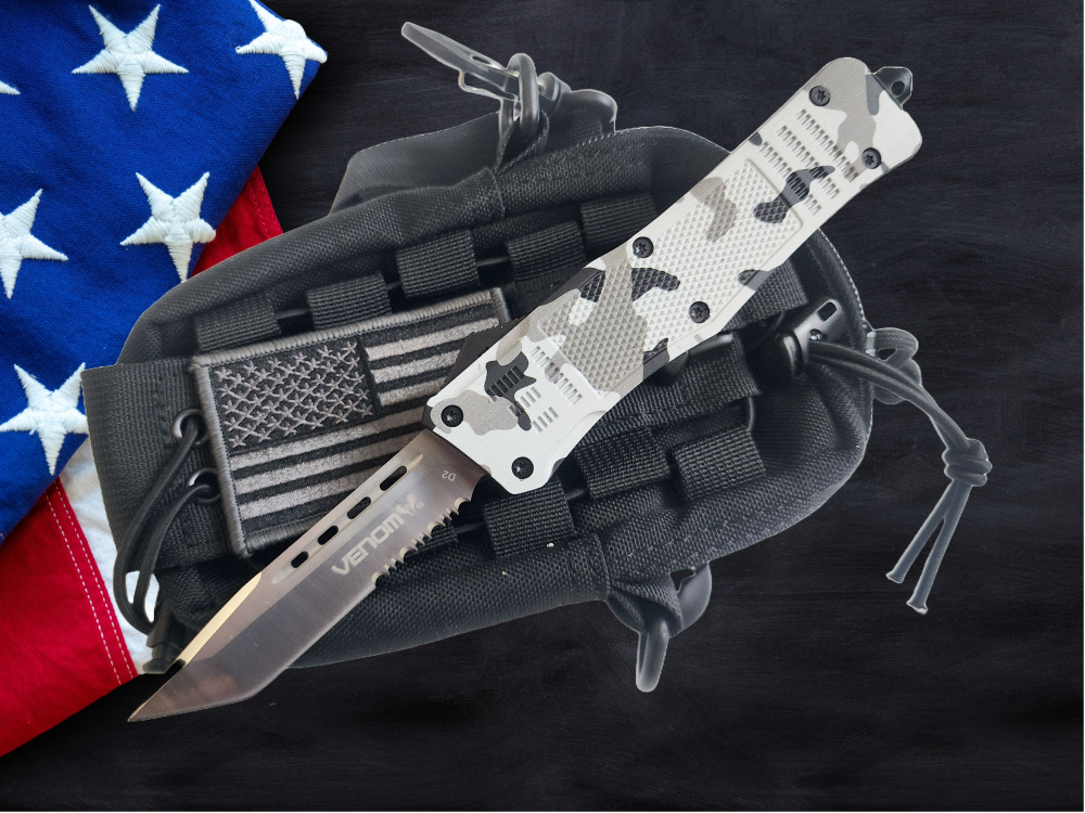 Venom 4TR ELITE Tactical OTF Knife - Armor Camo (Satin Tanto Par Ser 3.4").